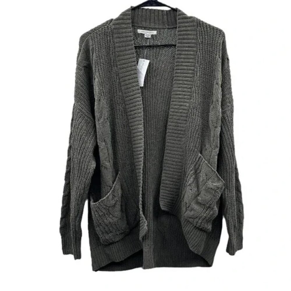 American Eagle Olive Green Soft Cozy Long Sleeve Open Knit Cardigan Size M